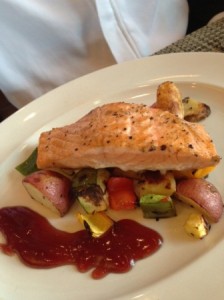 Cedar Plank Roasted Salmon with Berry Reduction