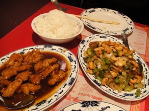 Genral Tso's and Cashew Chicken served with Rice