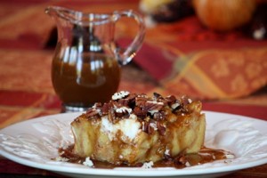 Pumpkin Bread Puddding with Homemade Caramel Sauce