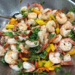 Tequila Prawns with Cilantro, Basil, Honey, and Sweet Peppers